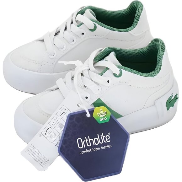 Lacoste L004 Boys Sneakers White Green Casual Lace Up Kids US 5 - Picture 2 of 6